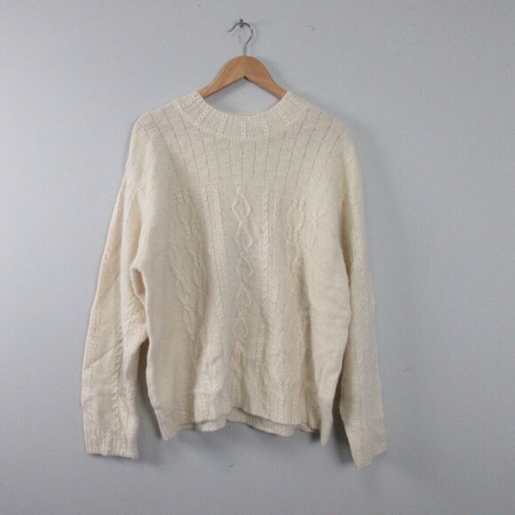 Liz Claiborne Womens Cable Knit Sweater M Ivory Angora Lambswool Coastal Vtg 348 - Picture 1 of 11